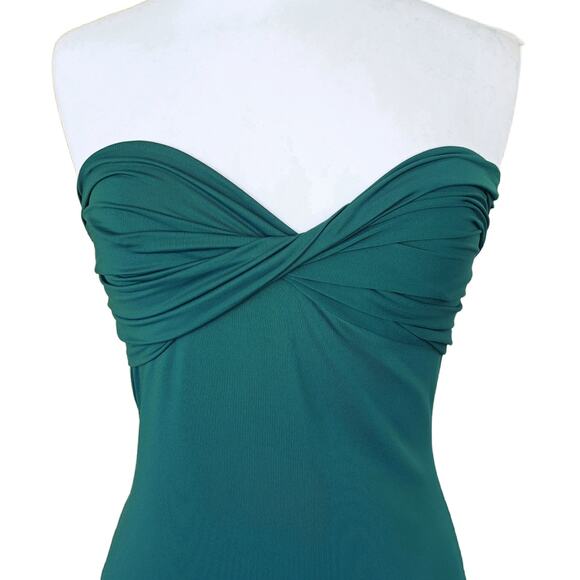 HOUSE OF HARLOW Green Strapless Twist Bodycon Midi Dress Size Medium Bandeau - Picture 3 of 10